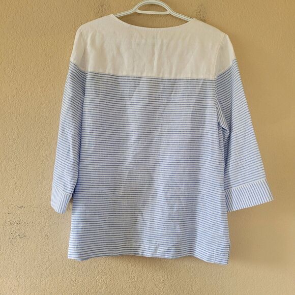Tommy Bahama 100% Linen Top Womens Medium White Blue Crystalline Waters Lace-Up - Picture 6 of 7